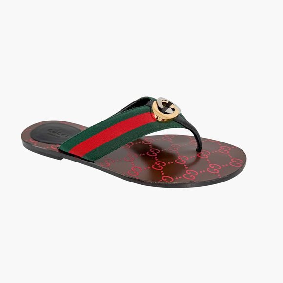 Gucci Kika Red Interlocking GG Thong Flip Flop Sandals Flat Size 39 US 9 Women's - Picture 9 of 14